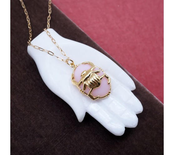 COLLIER GROS SCARABEE OPALE ROSE
