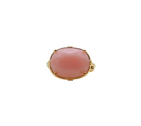 BAGUE OVALE PIERRE PLATE OPALE ROSE