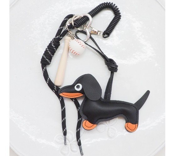 BIJOU DE SAC - TECKEL ET BASEBALL - NOIR