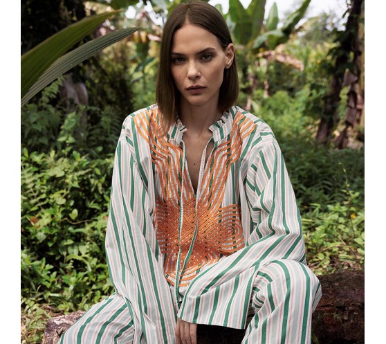 BLOUSE GANGA BRODÉE À RAYURES